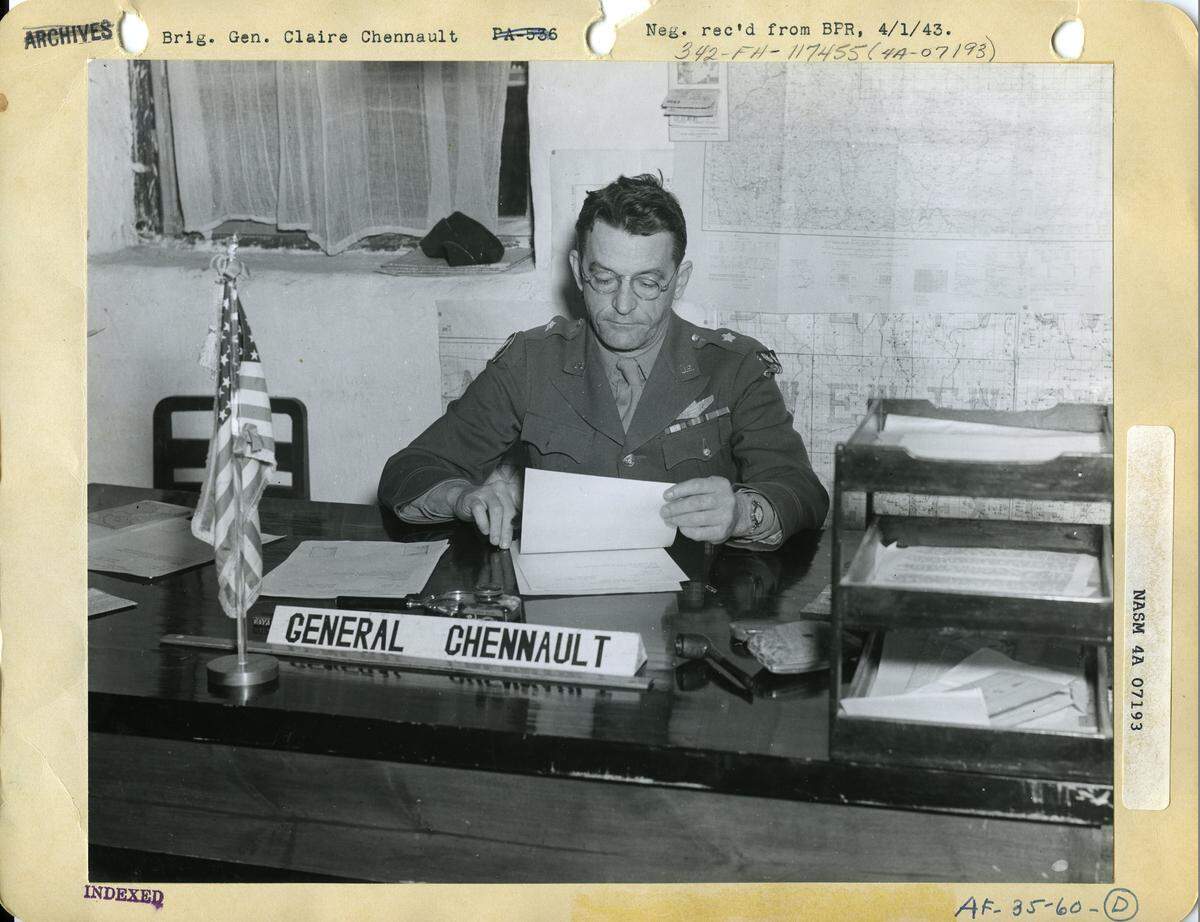 Brig. Gen. Claire Chennault is shown in a photo dated April 1, 1943. Chennault commanded the Flying Tigers.