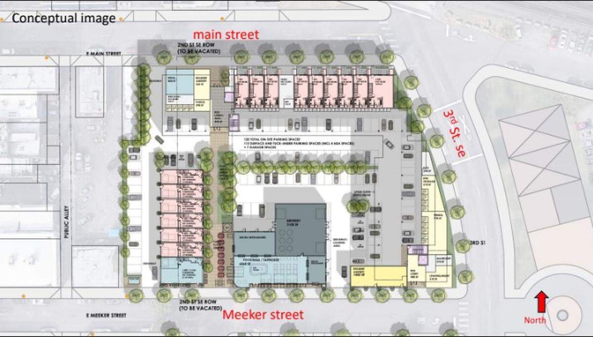 Early conceptual renderings give a rough idea of what the Palindrome Communities mixed-use project in downtown Puyallup could look like.