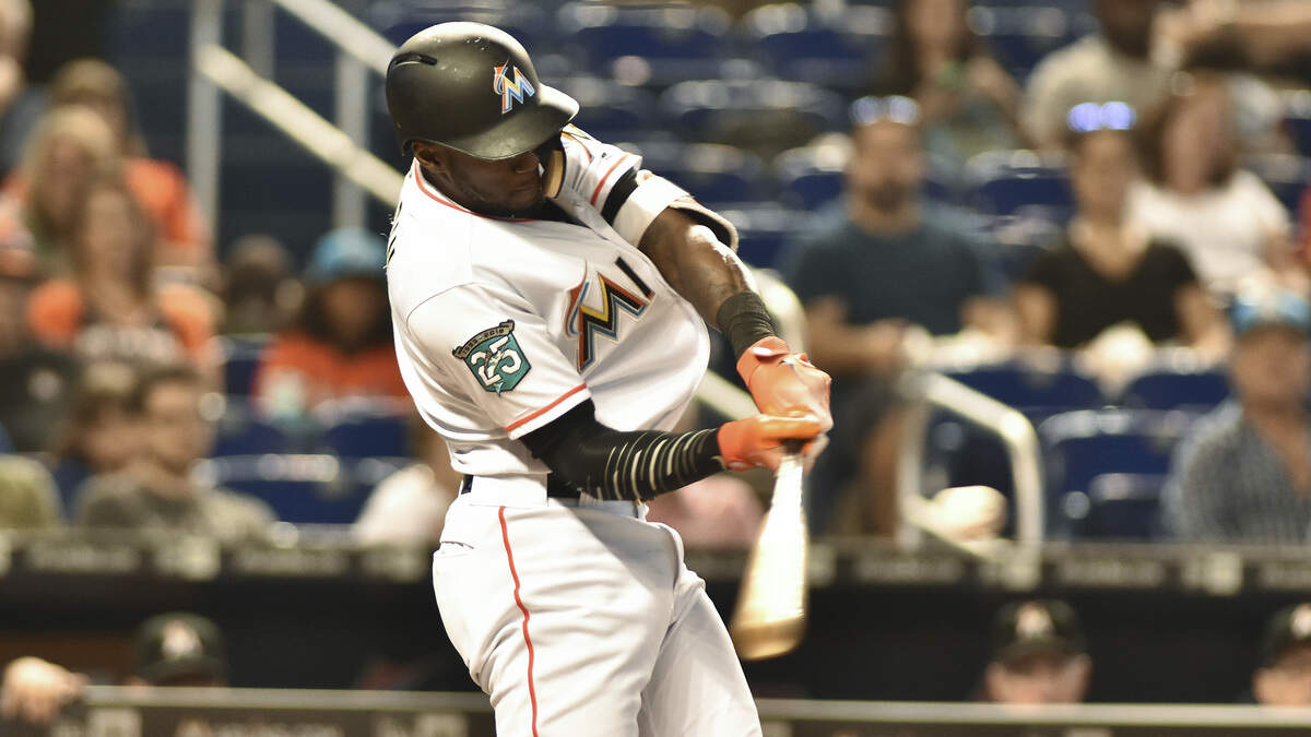 Marlins Cameron Maybin in action during the first inning of a baseball game against the New York Mets in Miami, Sunday July 1, 2018. (AP Photo/Gaston De Cardenas)