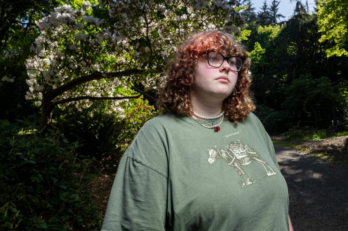 Rory stands for a portrait on Thursday, May 1, 2025, at the Rhododendron Garden at Point Defiance Park in Tacoma, Wash.
