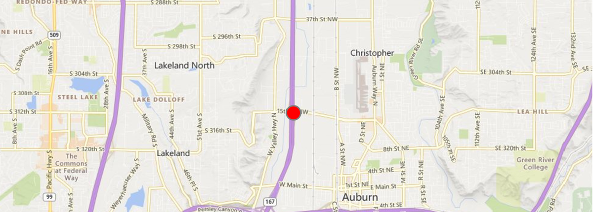 A map of the crash that happened on northbound state Route 167 in Auburn, Wash. on May 30, 2026. 