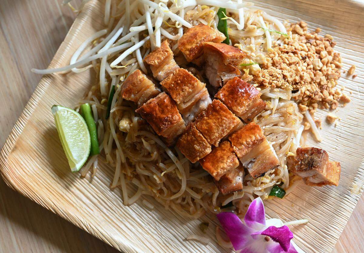 Bloom’s pad Thai stands out thanks to the chef’s choice of sen chan, real palm sugar and tamarind. The most popular order goes for the crispy pork belly, baked then fried to order.