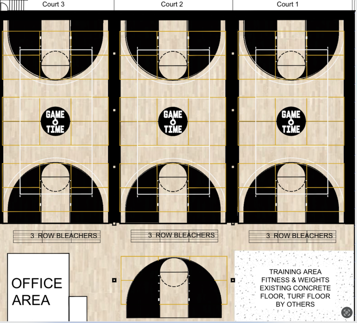 This layout shows plans for inside the GTW Sports Complex in Lakewood.