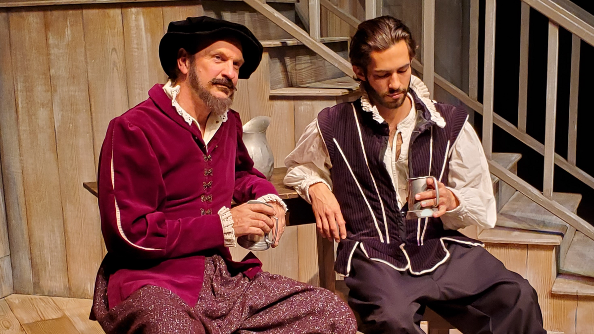 Christopher Marlowe (Micheal O’Hara) and Will Shakespeare (Rodman Bolek) in the Tacoma Arts Live production of “Shakespeare in Love.”