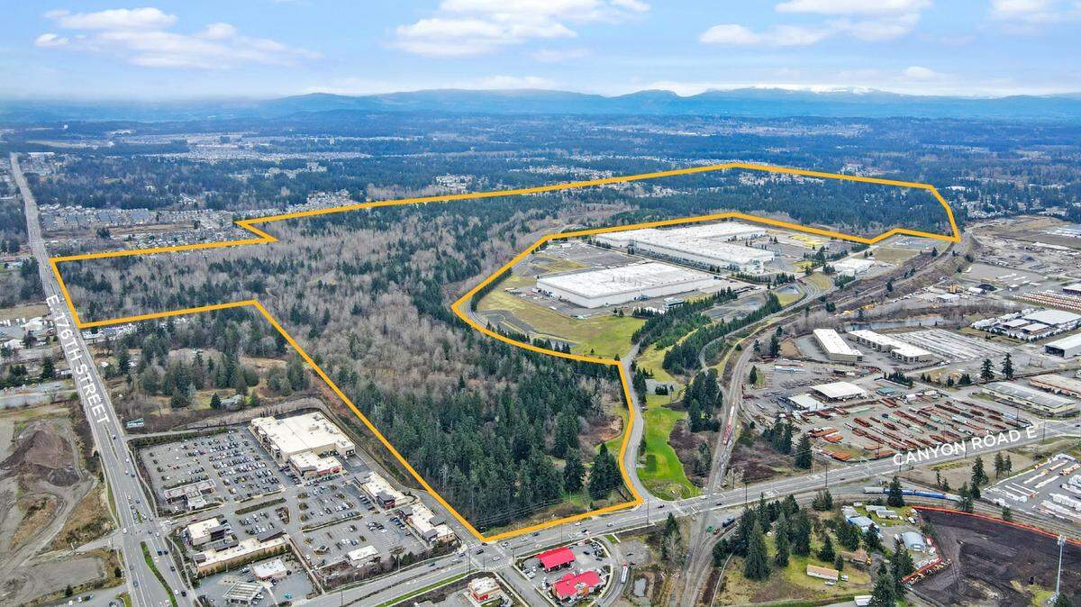 The outlined area in this aerial photo shows the planned site for FRED310 in Frederickson.