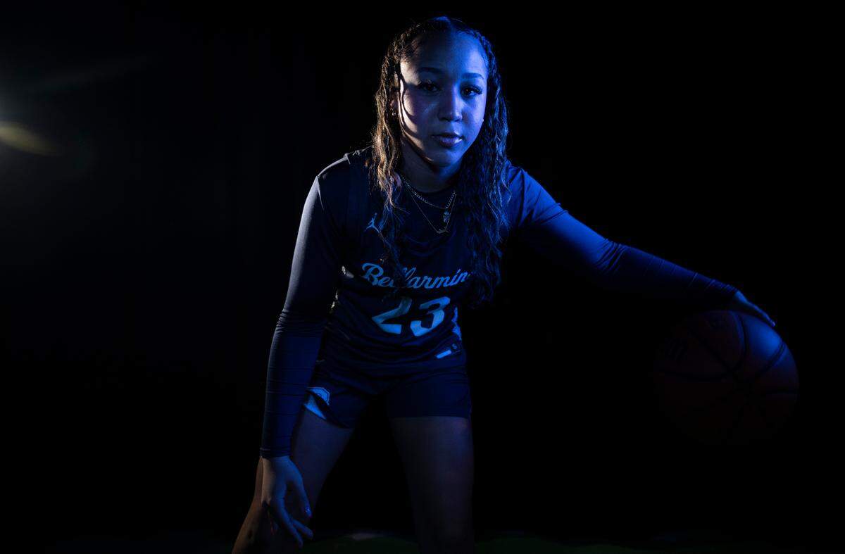 Bellarmine Prep’s Jada Travis poses for a portrait after being selected as The News Tribune’s 2023 All-Area basketball first team, at Silas High School, on Sunday, March 17, 2024 in Tacoma, Wash.