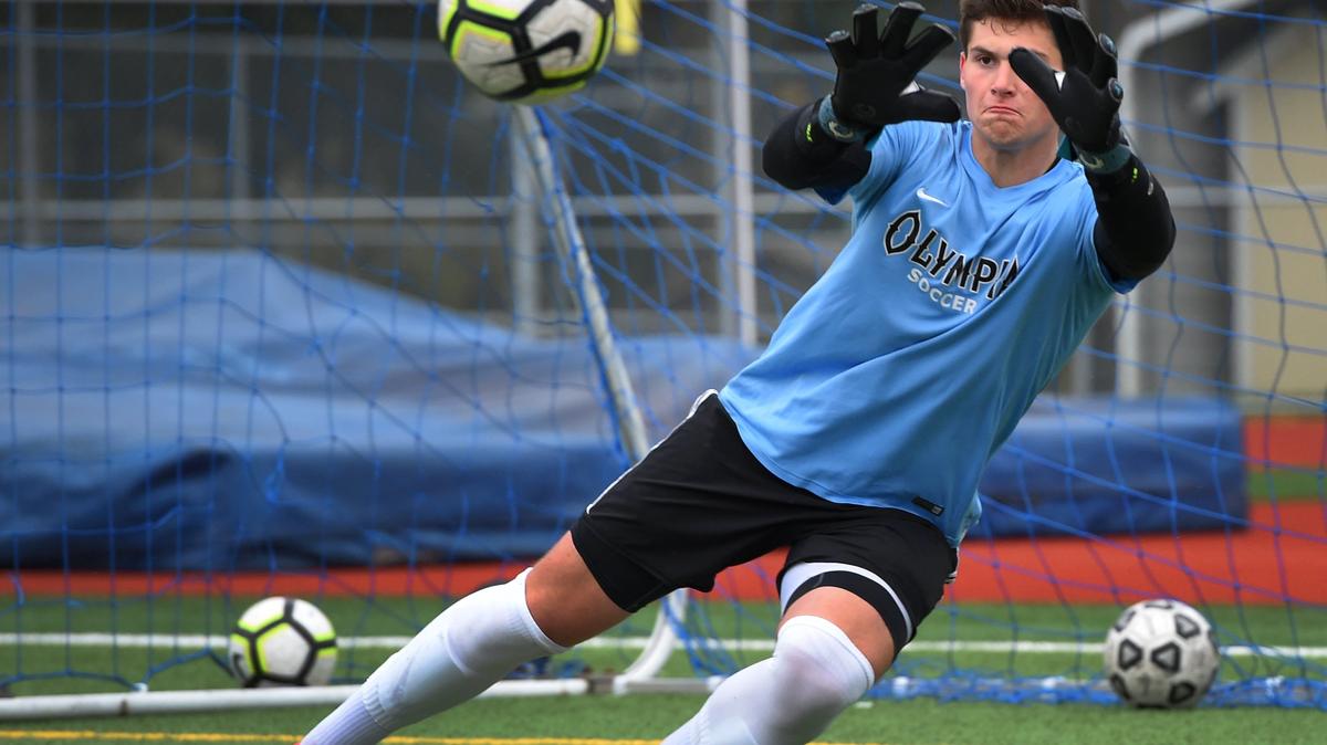 Olympia High School’s senior goalie Sawyer Price is one of the area’s top returners. photo taken @ their April 15th practice