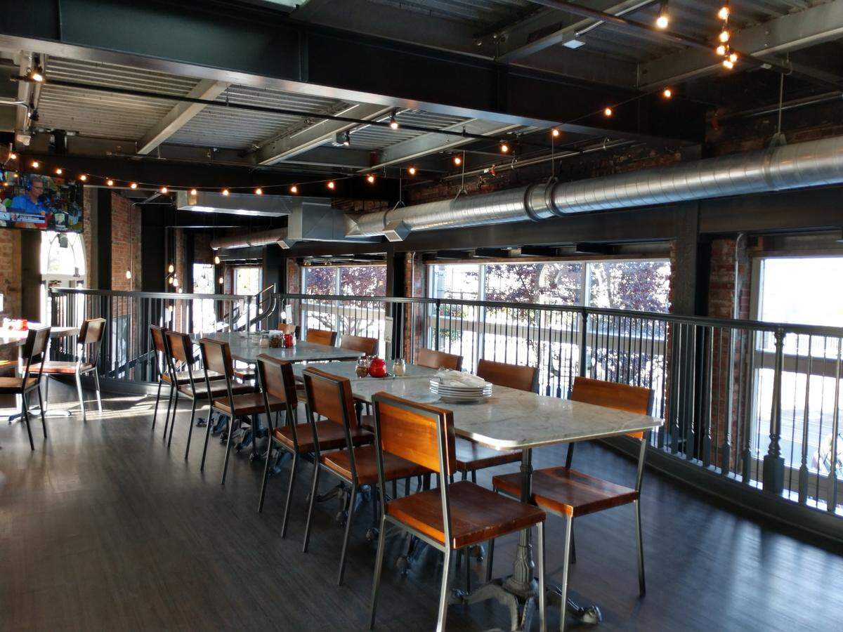 The upstairs dining room at Zeeks Pizza in Tacoma.