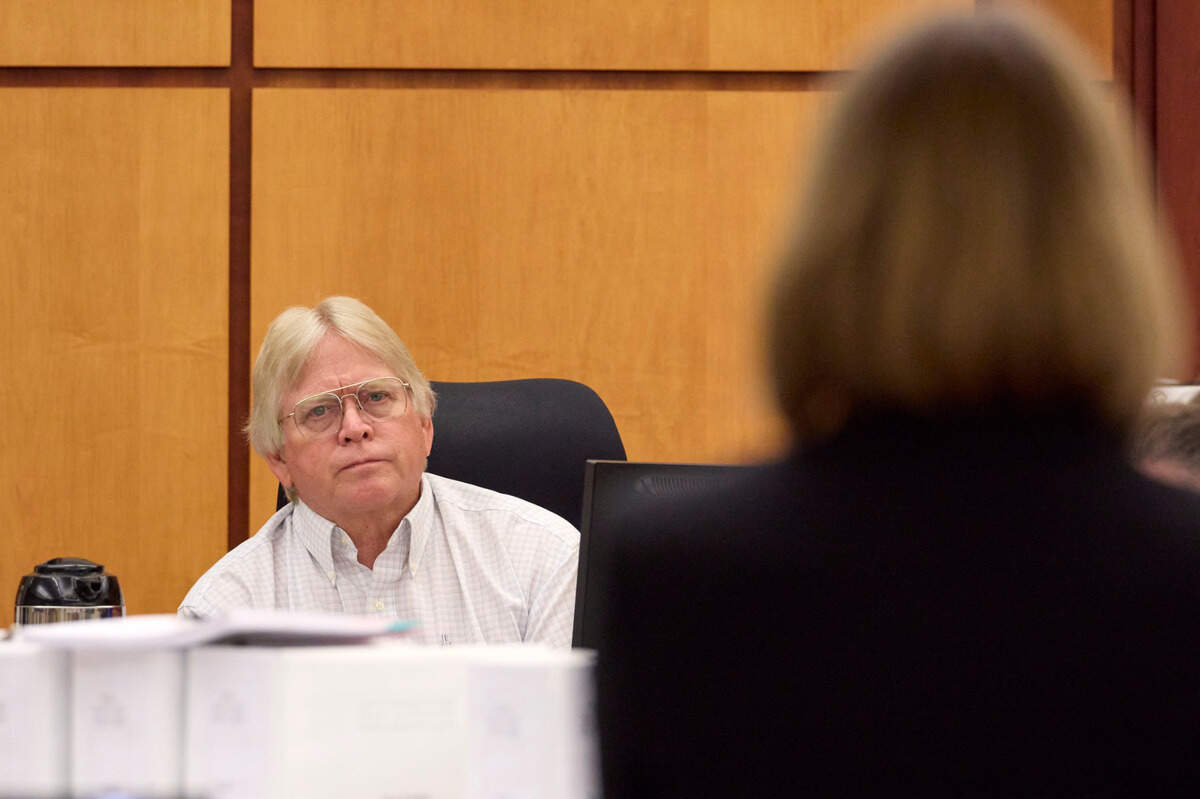 Steve Wilkins, a former Pierce County Sheriff’s Department forensic investigator, is questioned by Assistant attorney general Lori Nicolavo during the trial of three Tacoma Police officers accused in the death of Manny Ellis held at Pierce County Superior Court, Thursday, Oct. 19, 2023, in Tacoma, Wash. Officers Christopher Burbank, Matthew Collins and Timothy Rankine are charged. (John Froschauer/Pool Photo AP)