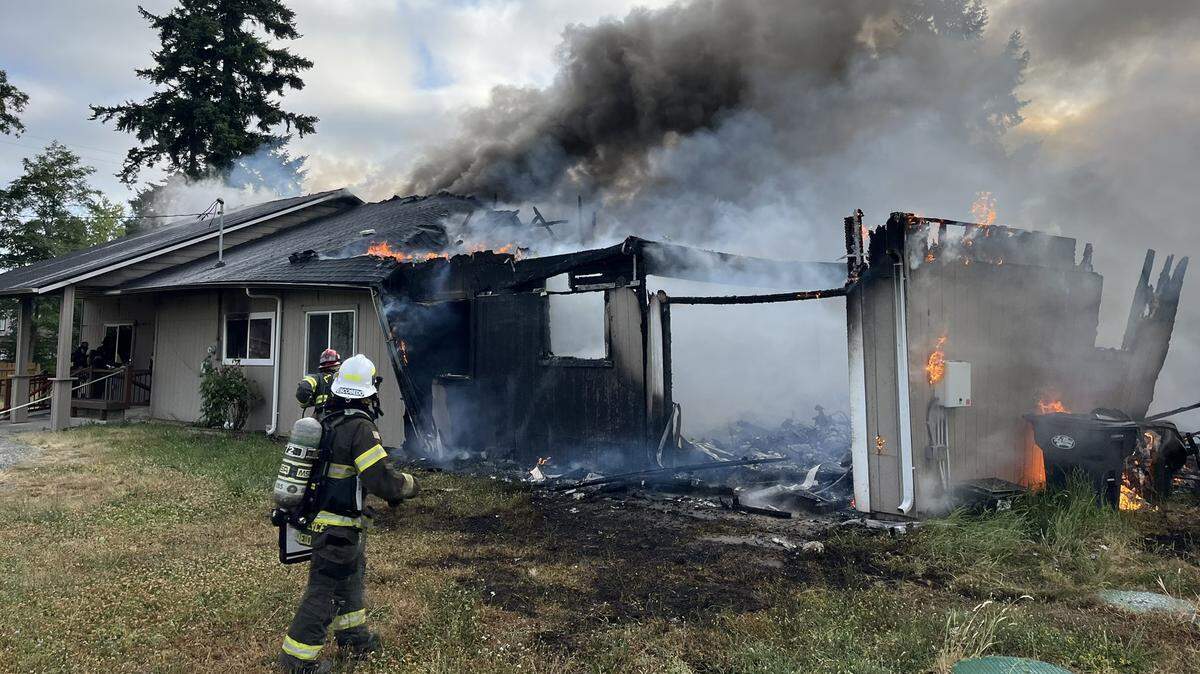 One person is dead from a fire in a family home in Midland, Washington on July 18, 2025.