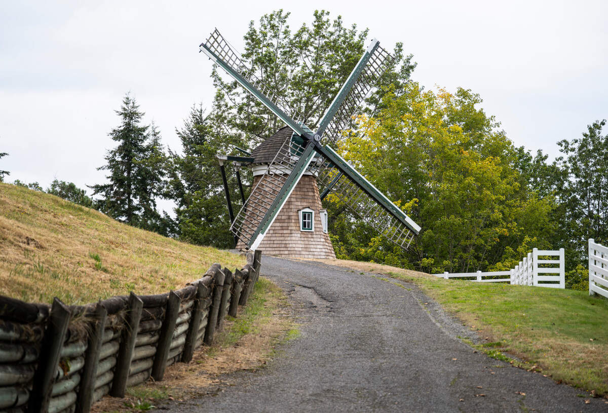 A windmill is for sale along with other amenities as part of the Wiborg Estate and farm for $5 million on North 46th Street in Tacoma on Sept. 14, 2022.