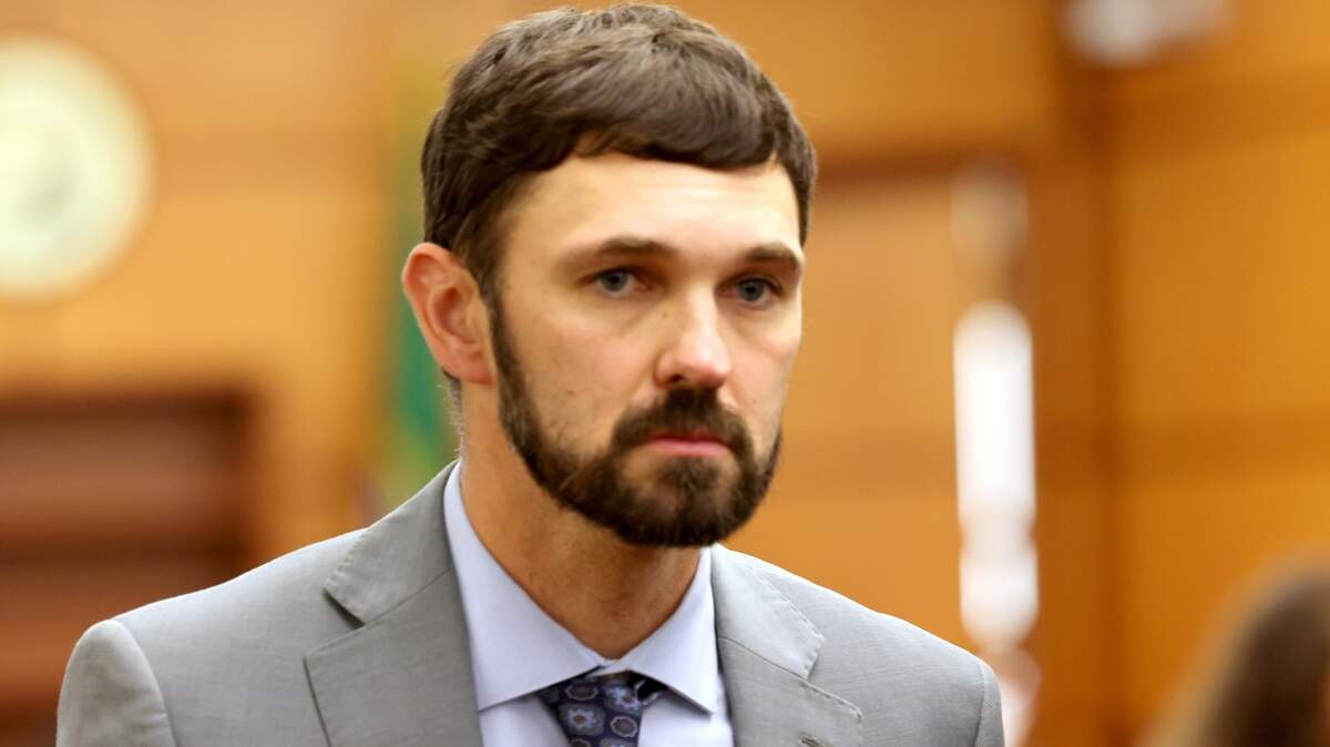 Christopher Burbank, Tacoma police officer, in Pierce County Superior Court on Thursday Nov. 16, 2023, in Tacoma.