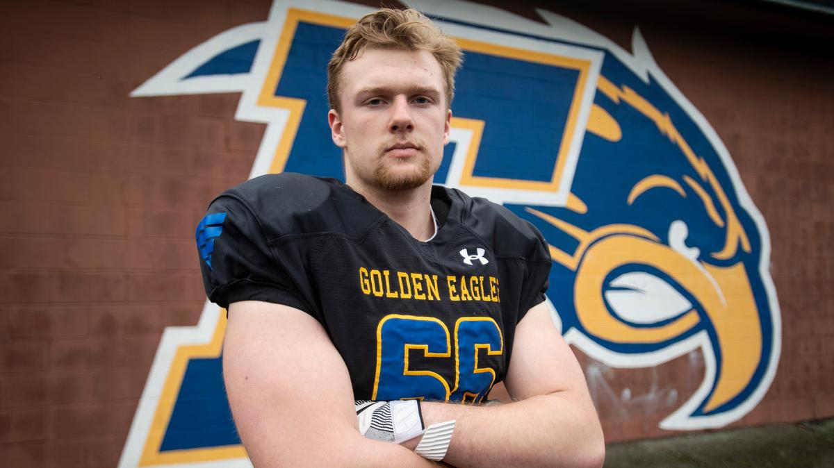 Offensive lineman Geirean Hatchett, 17, stands for a portrait at Ferndale High School in Ferndale, Wash. on Jan. 24, 2019. Hatchett has received 27 offers from football programs across the country.