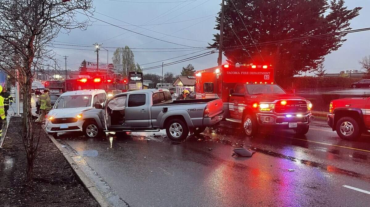Two people were injured after a three-car crash in Tacoma.
