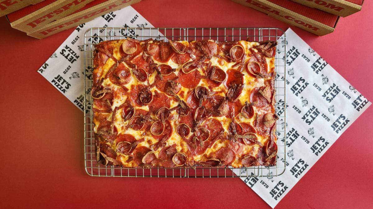 Jet's Pizza is a national chain offering Detroit-style square pies.