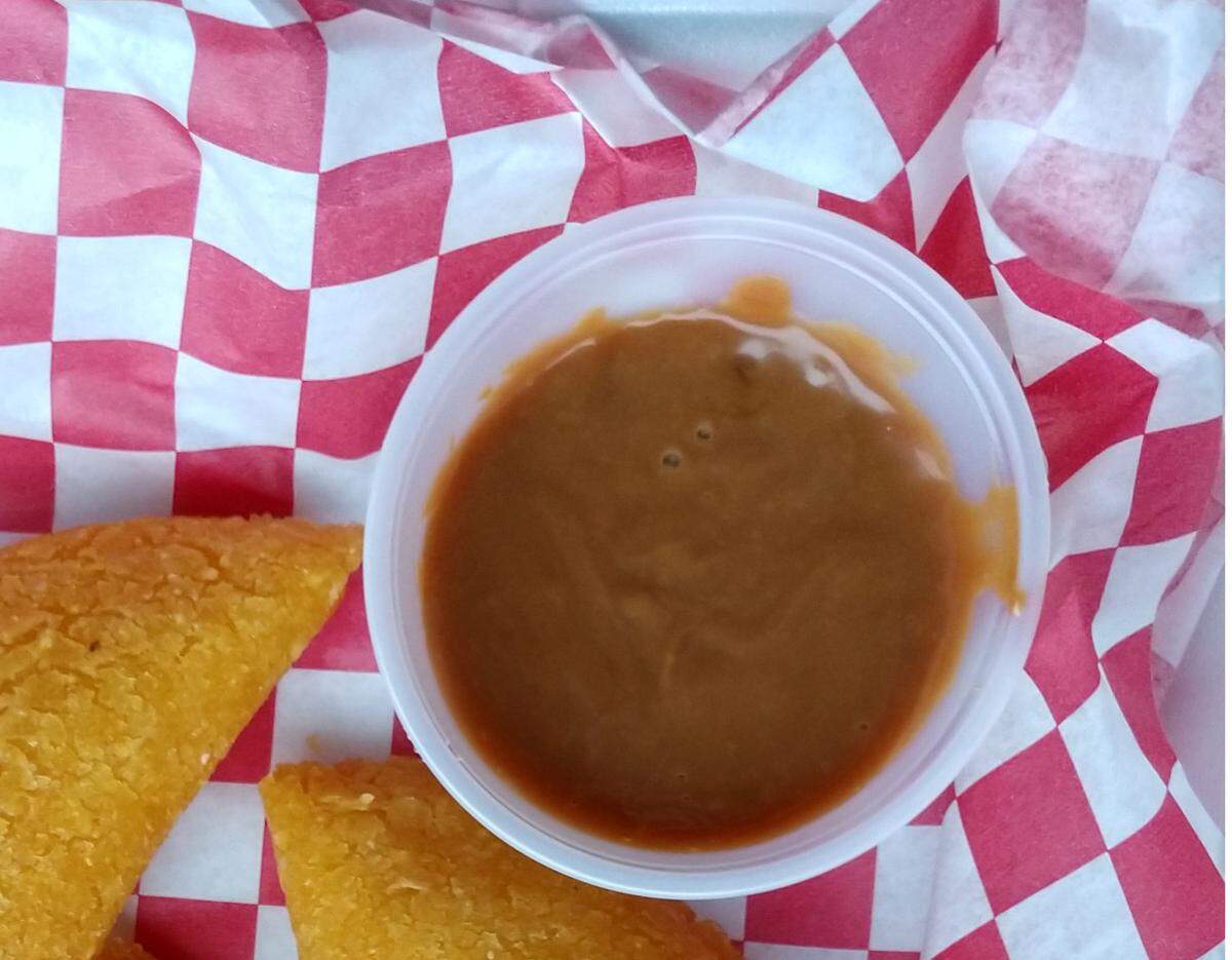 Arequipe is a sweet, rich Colombian caramel sauce that comes with the cheese empanadas at Sabor Colombiano Luis Panes Empanadas in Tacoma.