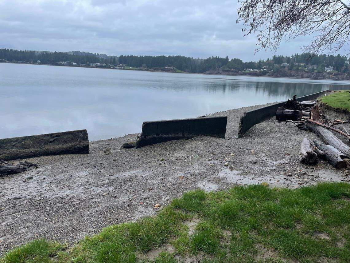A shoreline restoration project by the Pierce Conservation District will remove the concrete sea wall that has broken and split in multiple areas along the Sandspit Preserve.