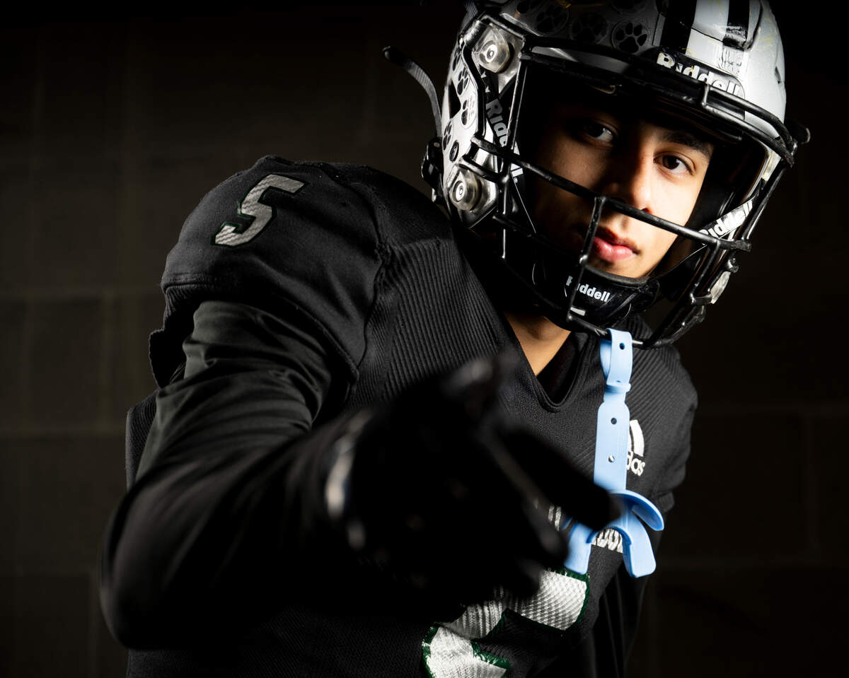 Emerald Ridge senior wide receiver Tony Harste poses for a portrait after being selected as first-team offense for The News Tribune’s 2023 All-Area football team at Mount Tahoma High School, on Sunday, Dec. 10, 2023, in Tacoma, Wash.