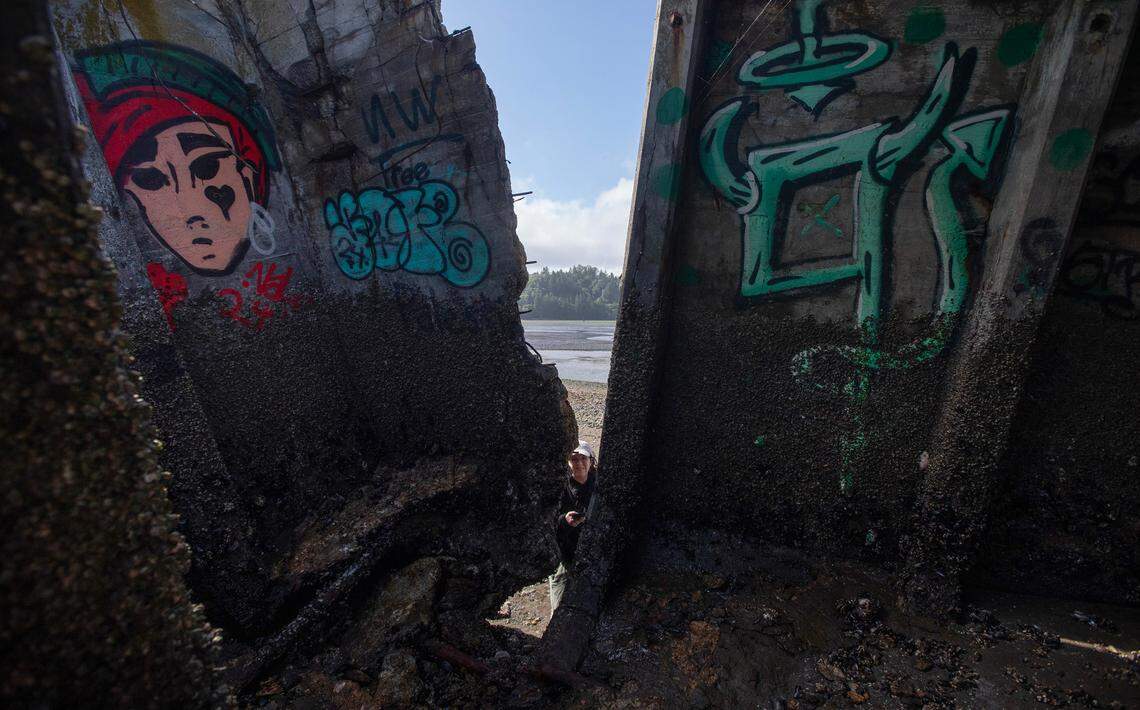 The interior of The Cement Ship, a scuttled concrete barge on the beach in DuPont, Washington, on Wednesday, June 5, 2024.