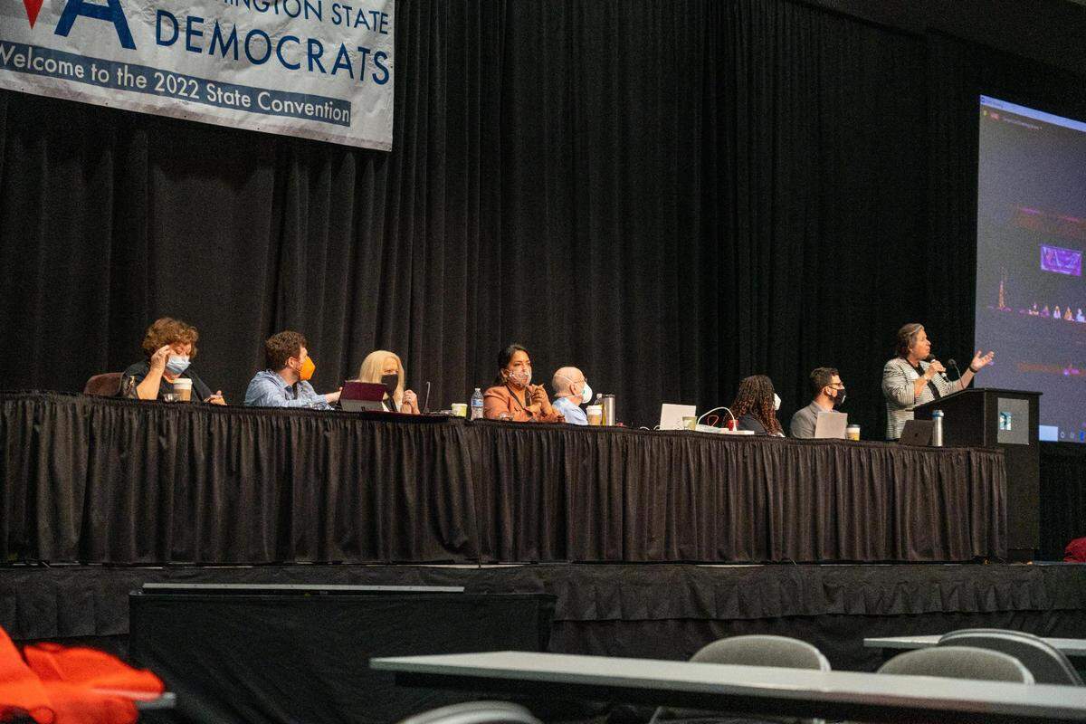 Democrats gathered Saturday at the Greater Tacoma Convention Center to attend the 2022 Washington State Democratic Convention. The convention was held in person for the first time in four years, but also offered a remote participation option for delegates during the day.