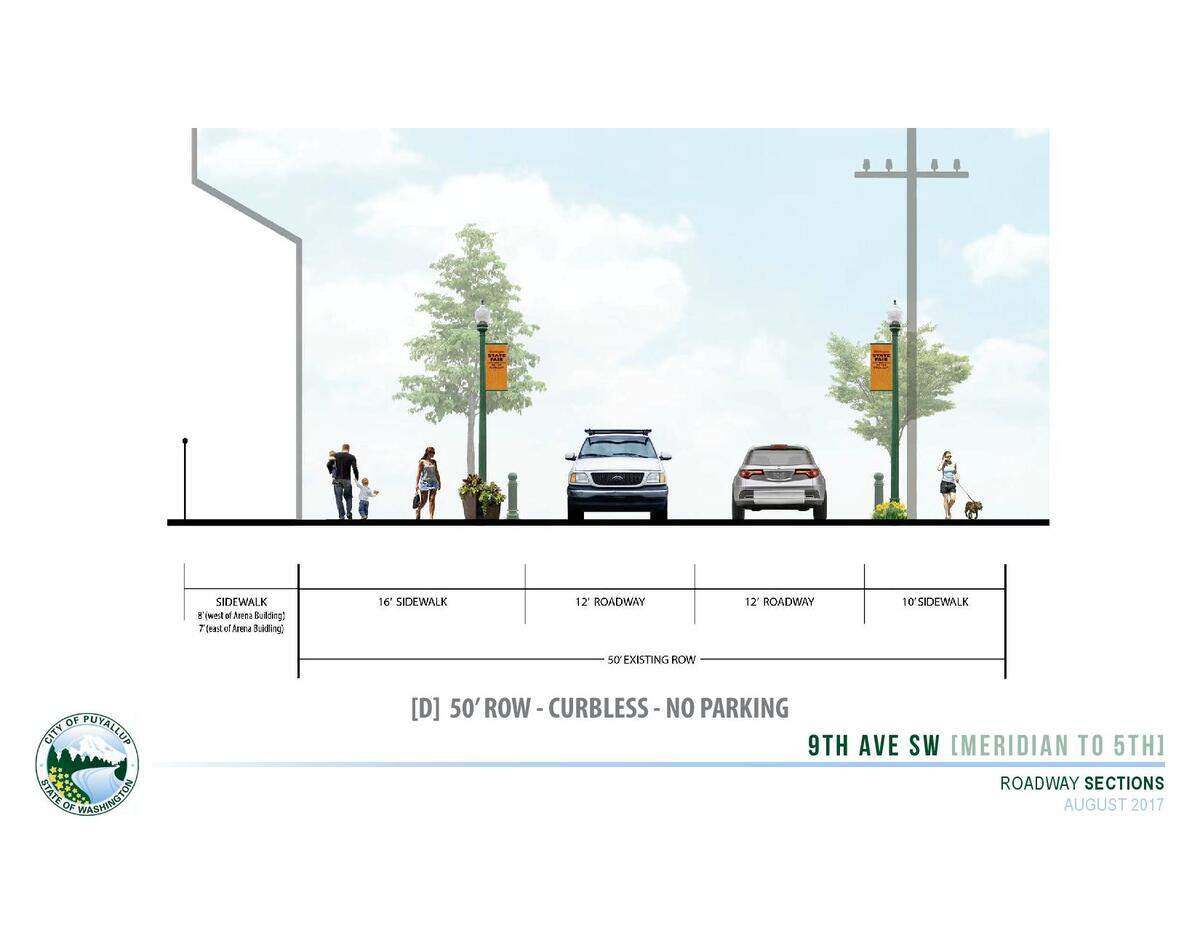 The plans for Puyallup’s 9th Avenue SW include leveling the sidewalk and street while expanding the walking area.