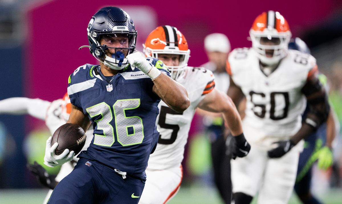 Seattle Seahawks running back George Holani (36) carries the ball during the third quarter of the preseason game at Lumen Field, on Saturday, Aug. 24, 2024 in Seattle, Wash.