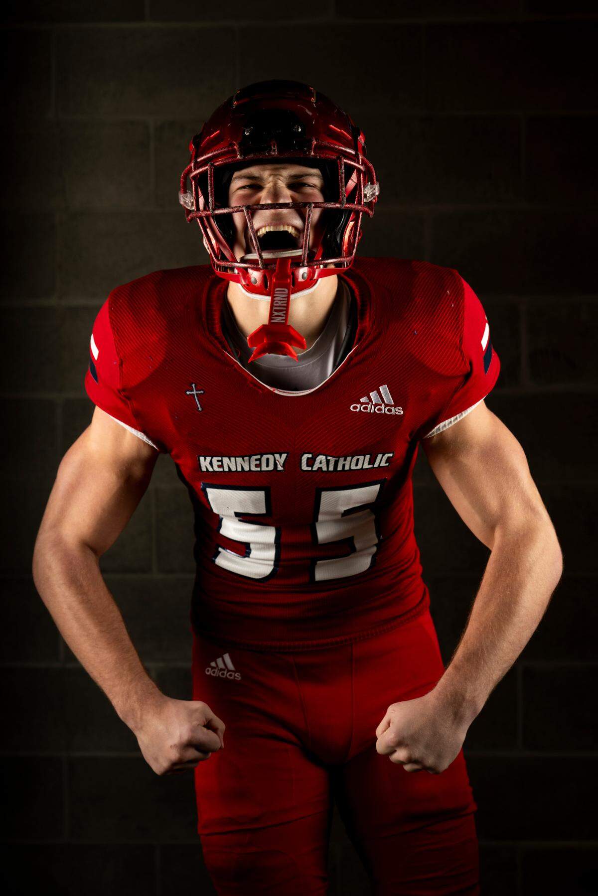 Kennedy Catholic sophomore defensive end Derek Colman-Brusa poses for a portrait after being selected as first-team defense for The News Tribune’s 2023 All-Area football team at Mount Tahoma High School, on Sunday, Dec. 10, 2023, in Tacoma, Wash.