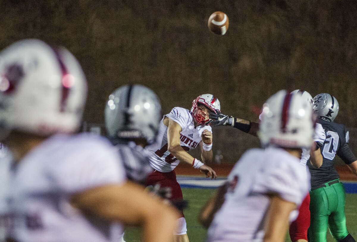 Quarterback Cale Millen of Mount Si High School throws in a football game against Kentwood at French Field in Kent, September 7, 2018.   Mount Si dominated Kentwood.