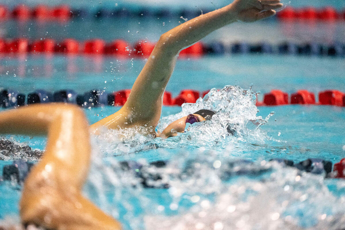 Tahoma’s Elayne Chen extends her lead in the 500-yard freestyle at the State 4A Swimming and Diving finals on Saturday, Nov. 12, 2022, at the King County Aquatic Center in Federal Way, Wash. Chen won the race with a time of 5 minutes, 5.91 seconds the next closer finisher was more than six seconds behind her.