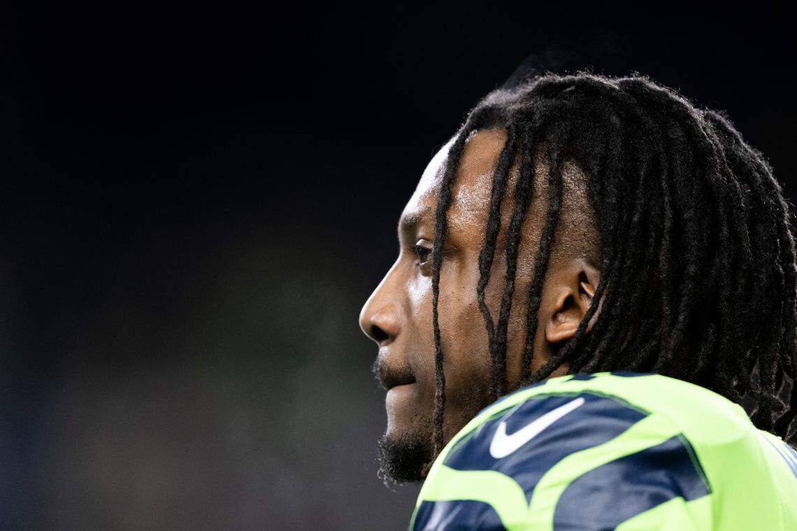 Seattle Seahawks cornerback Riq Woolen (27) warms up before the game between the Seattle Seahawks and the Green Bay Packers at Lumen Field, on Sunday, Dec. 15, 2024, in Seattle, Wash.