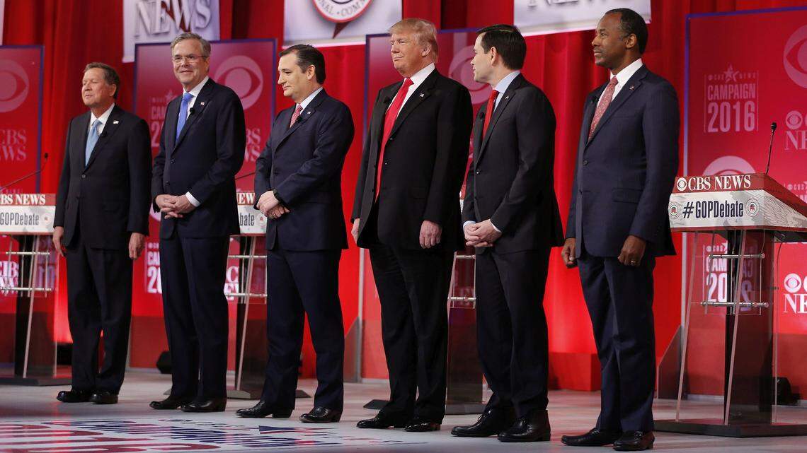 Just one of these 2016 Republican presidential candidates (Donald Trump, of course) was still standing by the time Washingtonians voted in that year’s presidential primary election. The others (from left, Ohio Gov. John Kasich, former Florida Gov. Jeb Bush, Sen. Ted Cruz, R-Texas, Sen. Marco Rubio, R-Fla., and retired neurosurgeon Ben Carson) had dropped out. Here, they take the stage at a debate in South Carolina before that state’s February primary.