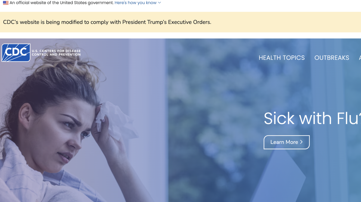 A screenshot of the Centers for Disease Control and Prevention’s main website in early February showed note at top stating, “CDC’s website is being modified to comply with President Trump’s Executive Orders.”