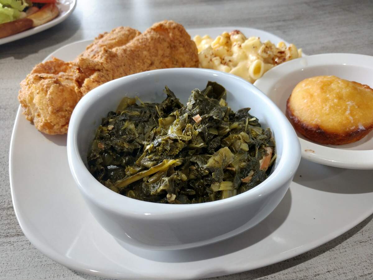Collard Greens are flavored with turkey tail at the new restaurant Collard Greens & Other Things in Tacoma.