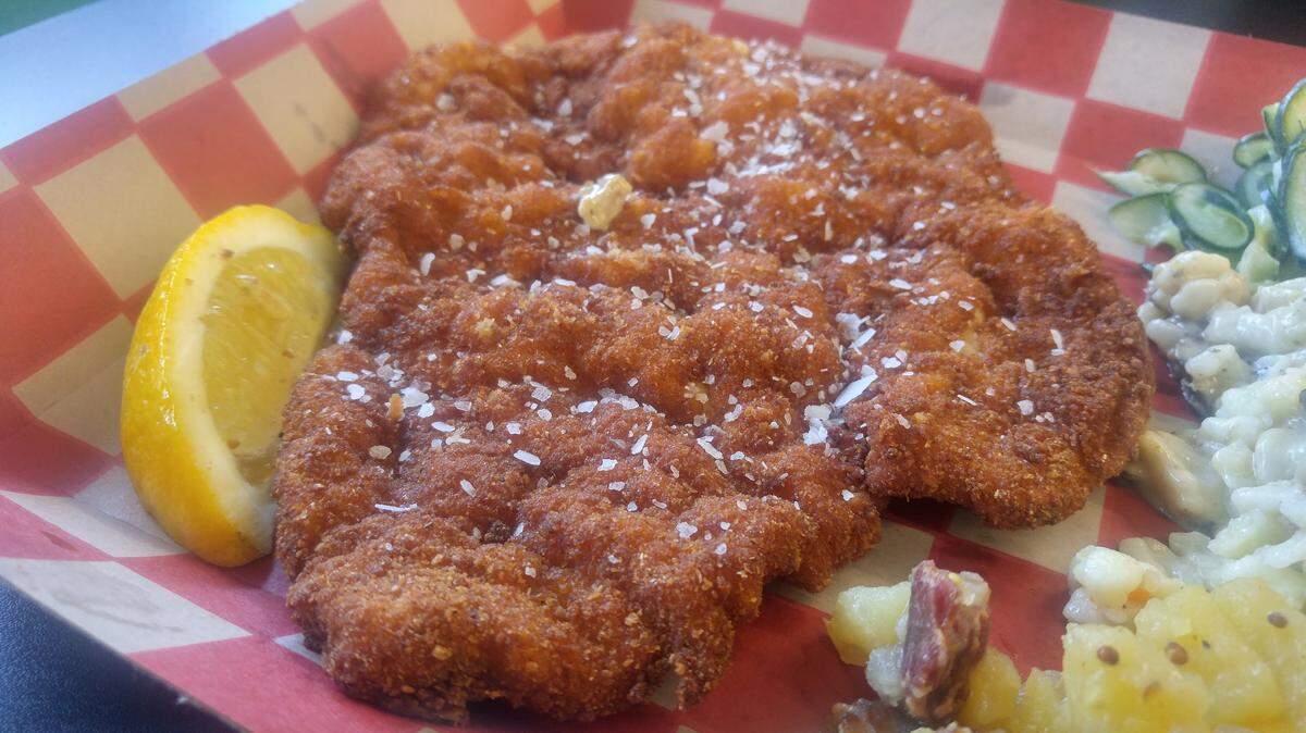 The pork schnitzel from Itty Bitty Schnitty, which operates a deli in Browns Point.