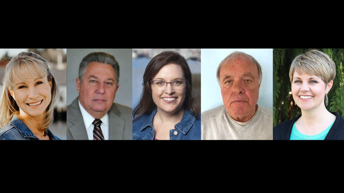 Here are the 2019 candidates for Gig Harbor City Council. From left: Robyn Denson, Le Rodenberg, Michelle Matheson, John Picinich and Tracie Markley.