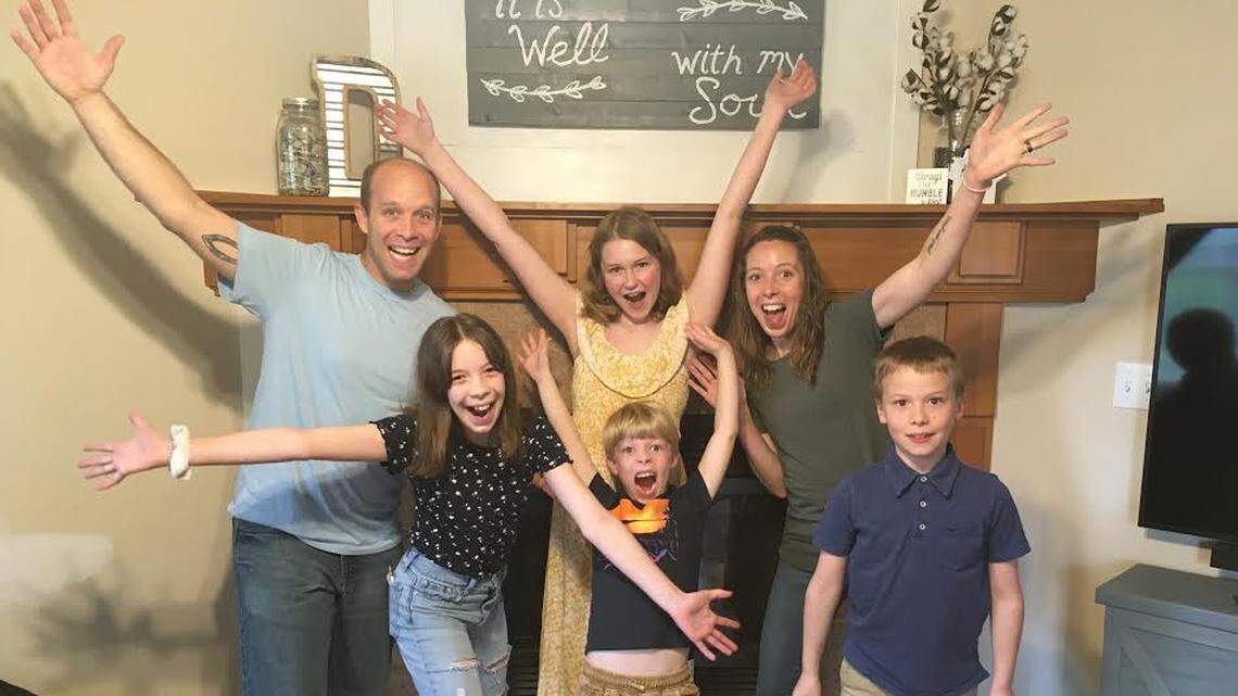 The Daniels family recently added Adalyn (back row, middle) through adoption. In the front row from left are Abi, Isaac and Zane. In the back row from left, in addition to Adalyn, are parents Todd and Amanda.