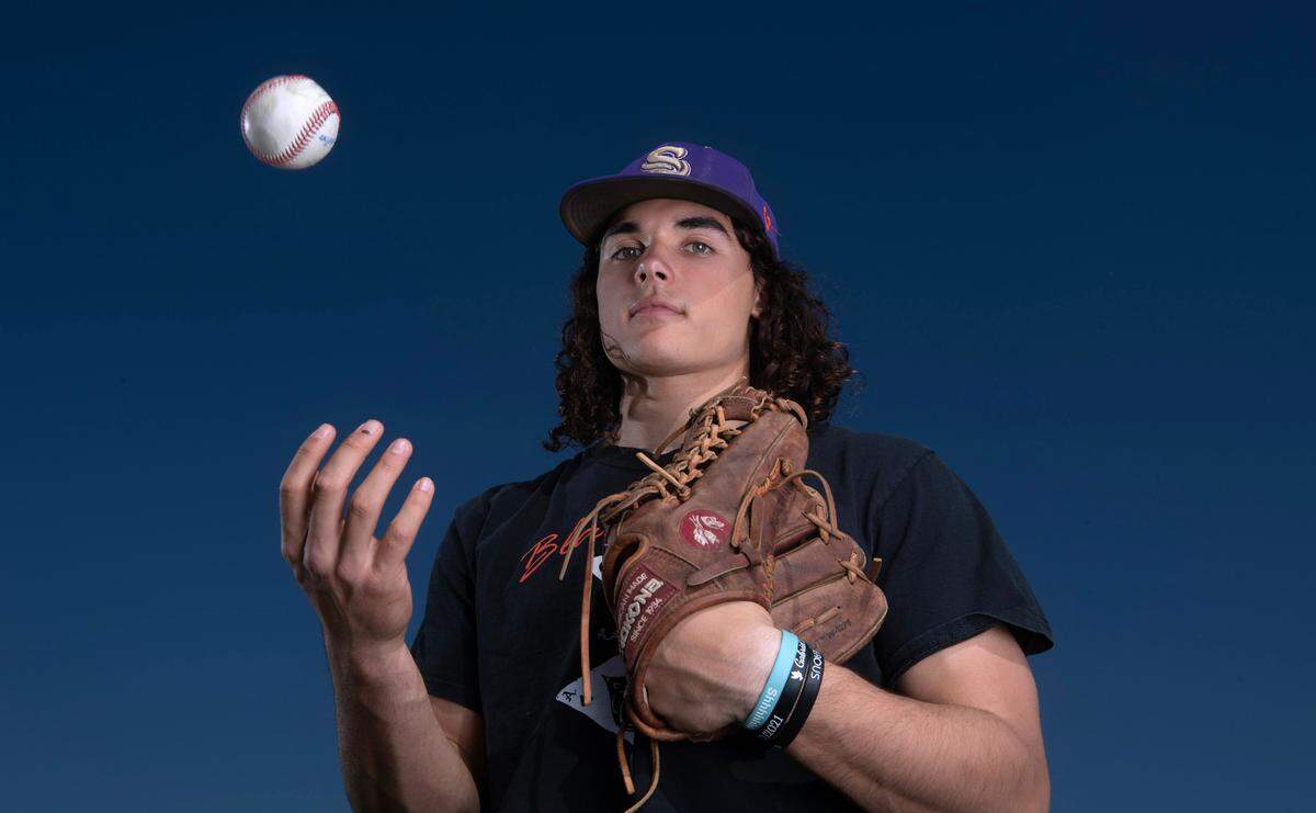 Sumner senior outfielder Jay Mentink will take his hard-hitting style to both the baseball and football teams at Princeton University. Mentink is shown at Sumner High School in Sumner, Washington, on Tuesday, May 2, 2023.