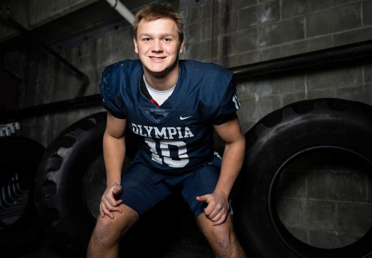 Olympia junior Cale Allen poses for a portrait after being selected as a first-team special teams punter for The News Tribune’s 2022 All-Area football team, at Mount Tahoma High School in Tacoma, Wash. on Dec. 4, 2022.