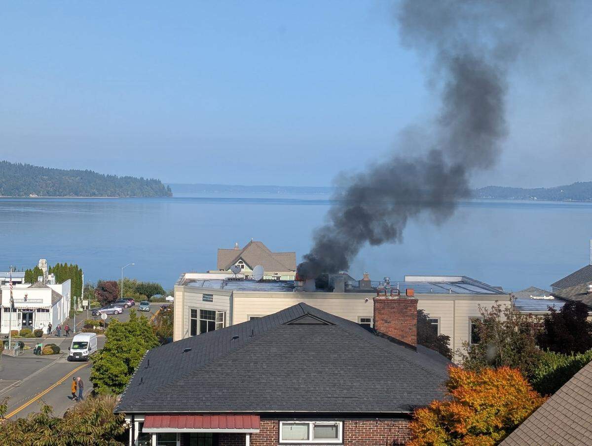 Smoke billows from the roof of Topside Bar & Grill in this photo, one of several the Town of Steilacoom posted on Facebook on Sept. 23.