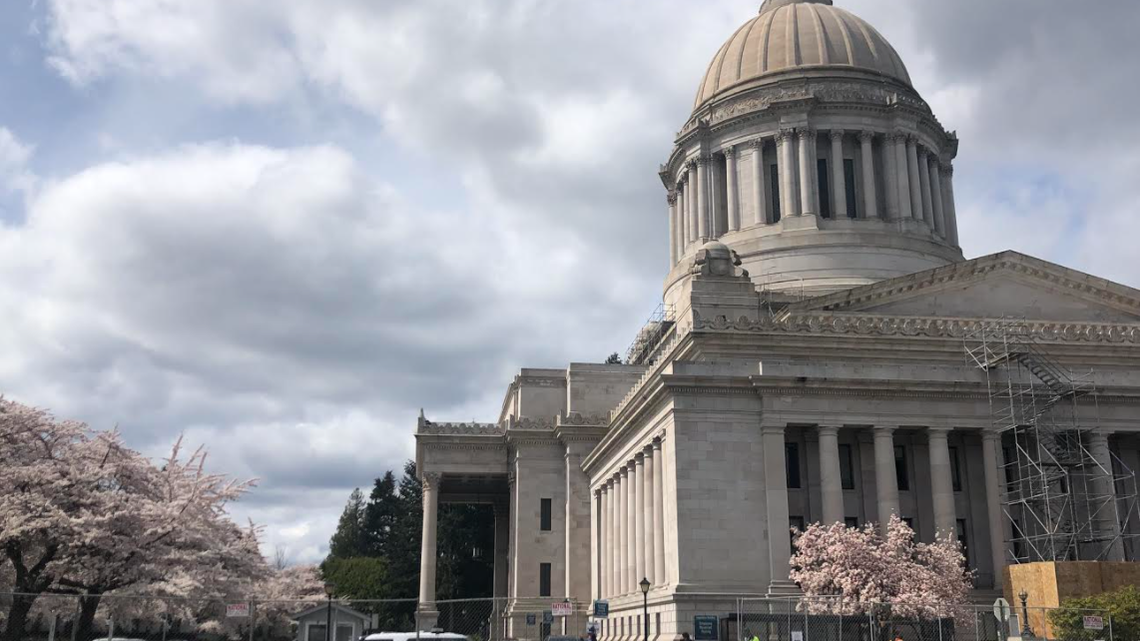 One gate of the vehicle entrance to access the Legislative Building was closed Friday, April 2, as Washington State Patrol heightened its security presence in response to events in Washington, D.C.