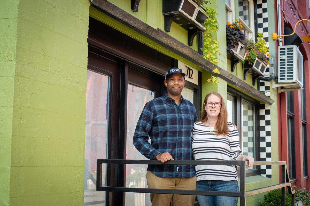 Diamatris and Heidi Winston are in the early stages of building out The Rusty Goat, a combination coffee, beer, and wine bar in Tacoma, Wash., on Friday, Oct. 2, 2020.