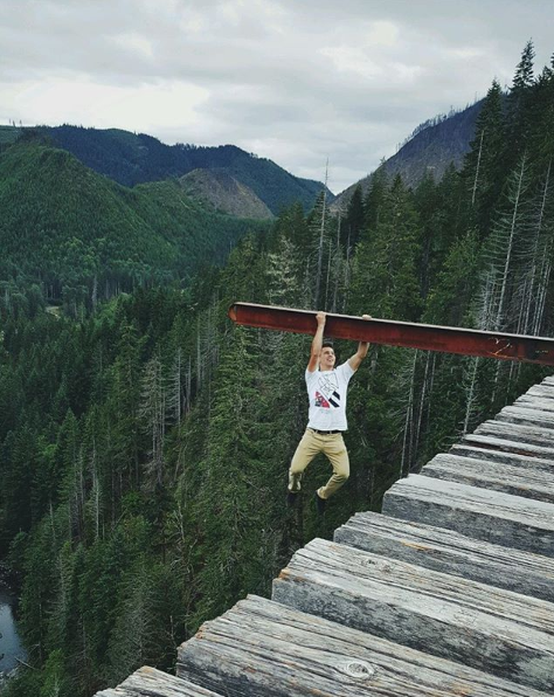 Instagram user young_abu_dahbi of Kent hung off a metal strut on the Vance Creek Bridge in 2015. He spent 90 minutes at the bridge with a couple of friends he said. Part of the attraction is the dangerous aspect of the bridge, he said.