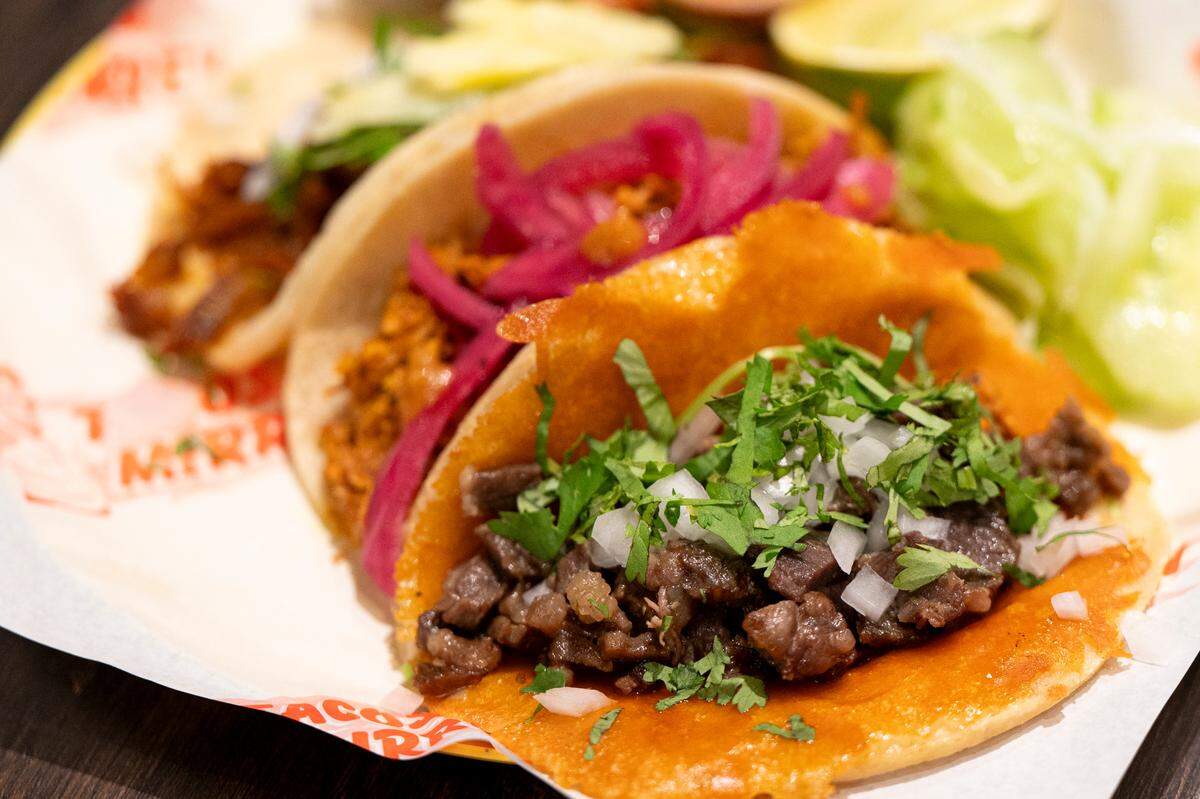 Tacos Mirrey specializes in the costra-style of tacos that likely originated in Mexico City. Ask for yours “loaded” to get this crispy, salty cheese crust between the meat and homemade tortilla.