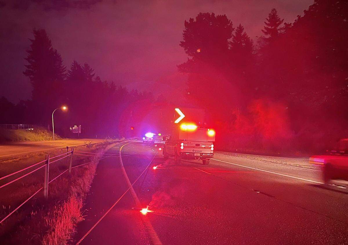 Westbound state Route 410 in Sumner was blocked for several hours Monday, May 30, after a driver collided with a cable barrier. The driver was arrested on suspicion of DUI.