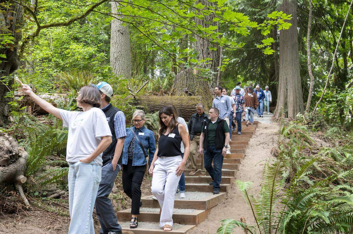 A tour makes its way through newly renovated Kopachuck State Park on Friday, Aug. 1, 2025, ahead of its grand reopening on Saturday near Gig Harbor, Wash.