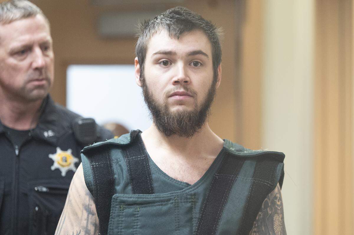 William James Moore II, 28, is arraigned on Monday, Nov. 17, 2025, on charges of attempted kidnapping, attempted child molestation and five counts of possessing child pornographic material. Photographed at Pierce County Superior Court in Tacoma.