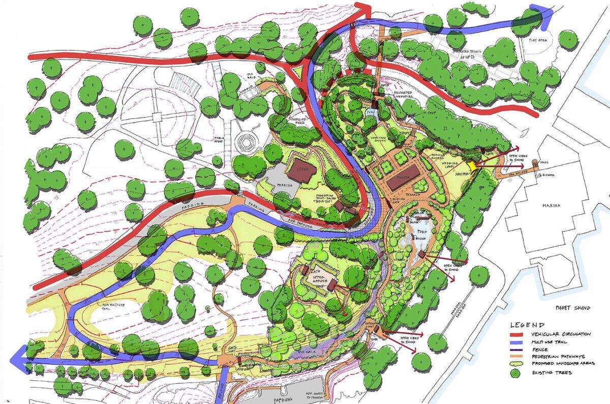 A conceptual plan for Point Defiance Park’s Japanese garden and surrounding pathways. Date unknown.