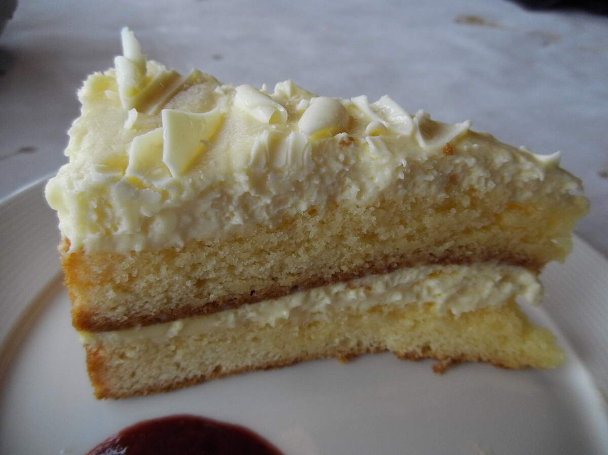 A slice of lemoncello cake from Lovino Ristorante Italiano.