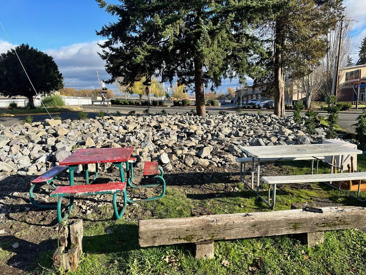 Big rocks were placed in front of the New Hope Resource Center at 414 Spring St. in Puyallup.