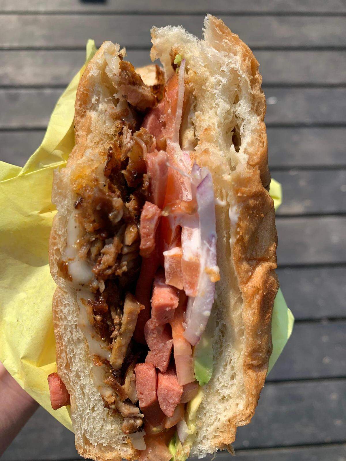 Every torta at El Zocalo in Tacoma’s Lincoln District will please, but here’s the Rusa which combines lightly breaded steak with roasted pork and “hot dog,” which sounds weird but tastes great with layers of Oaxacan cheese, onion, tomato and avocado.
